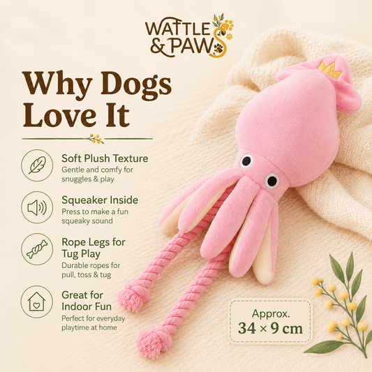 Features of the plush octopus rope dog toy