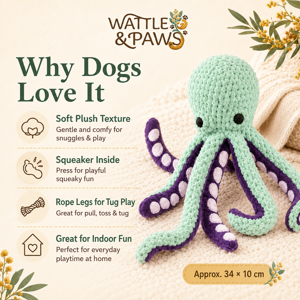 Features of the squeaky shell puzzle dog toy