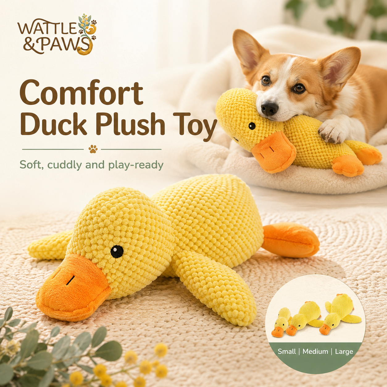 Squeaky duck plush dog toy product overview