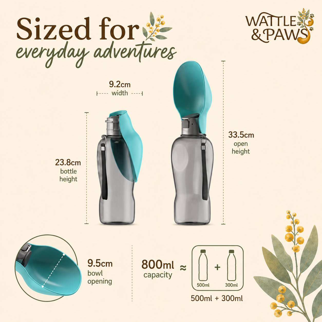 Features of the 800 mL portable dog water bottle