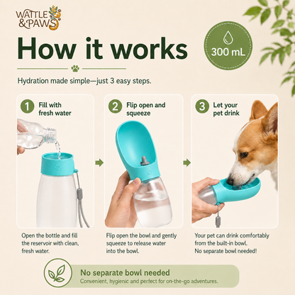 How to use the 300 mL portable dog water bottle