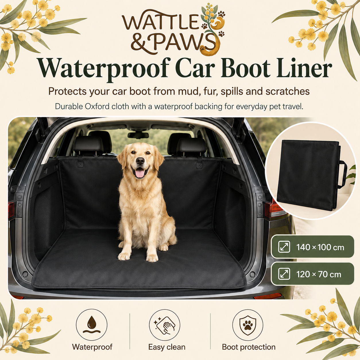 Waterproof car boot liner installed for pet travel