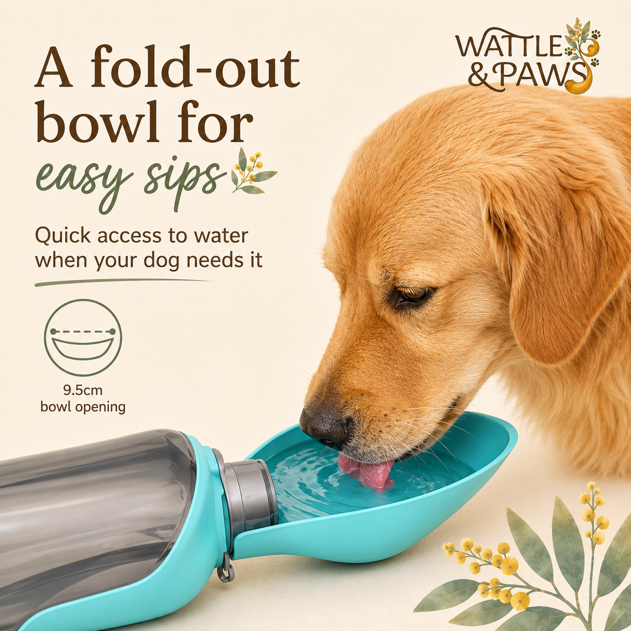 Dog drinking from the 800 mL portable water bottle