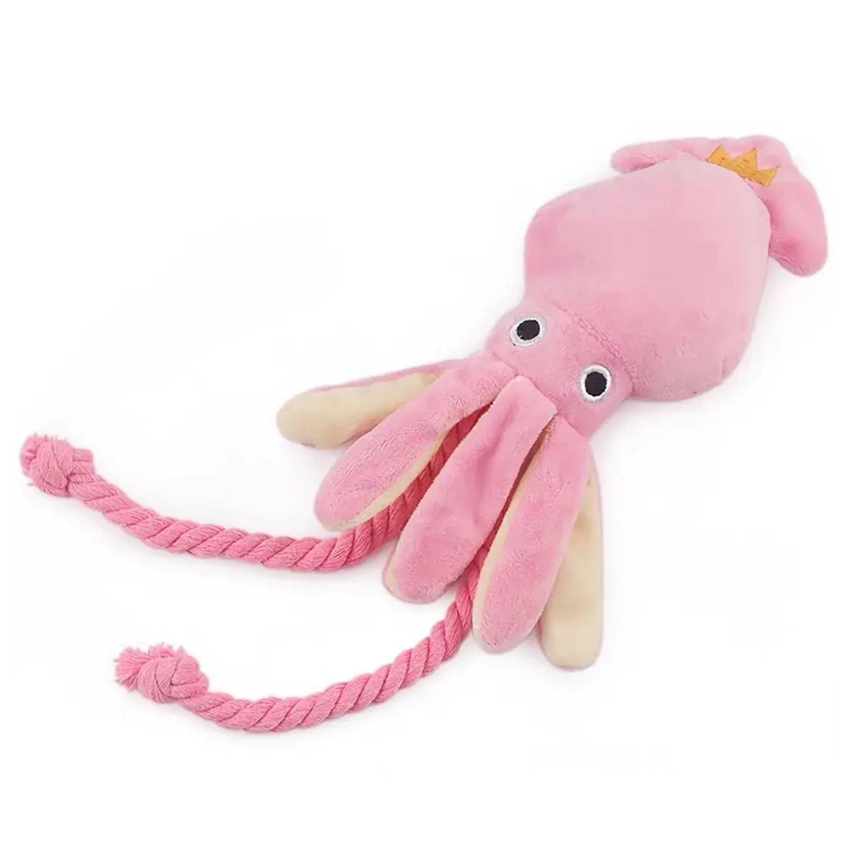 Pink octopus plush dog toy with rope legs